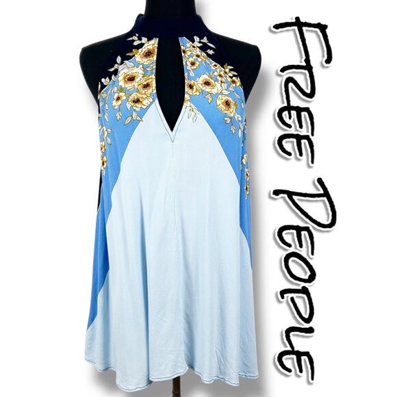 Free People Beat of My Heart Tunic/Dress Blue Floral Bow Anthro Womens Sz Small - Picture 1 of 10